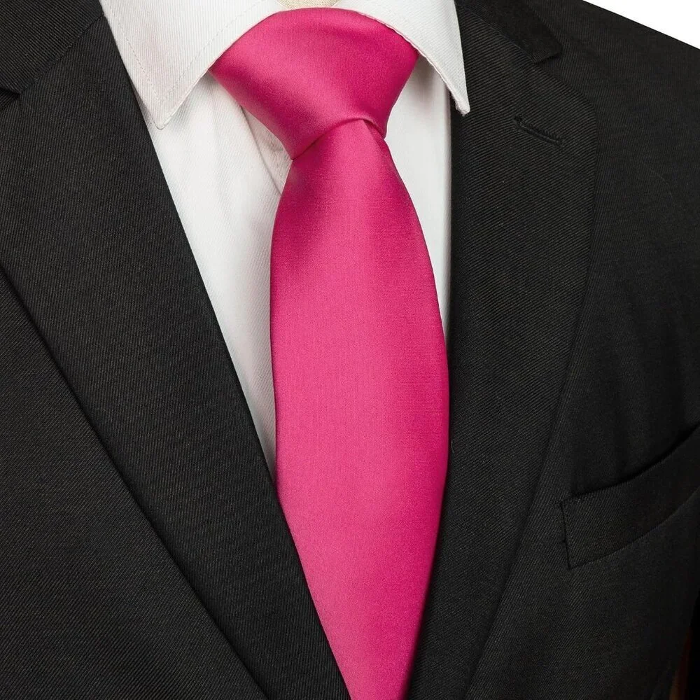 Men's Hot Pink Solid Pure Color Imported Polyester Formal Neck Ties